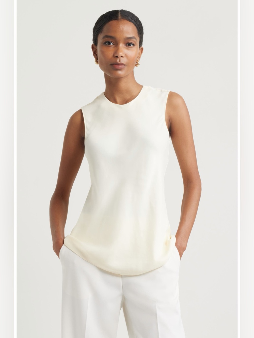 Nordstrom Sleeveless Satin Longline Top Ivory Size L 12-14 NWOT